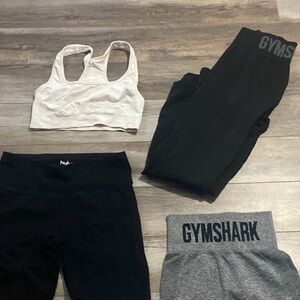 Gymshark Black and Gray Activewear Set with White Top